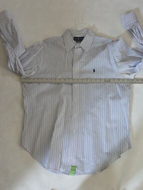 Ralph Lauren Men's White Shirt with Navy Pinstripes